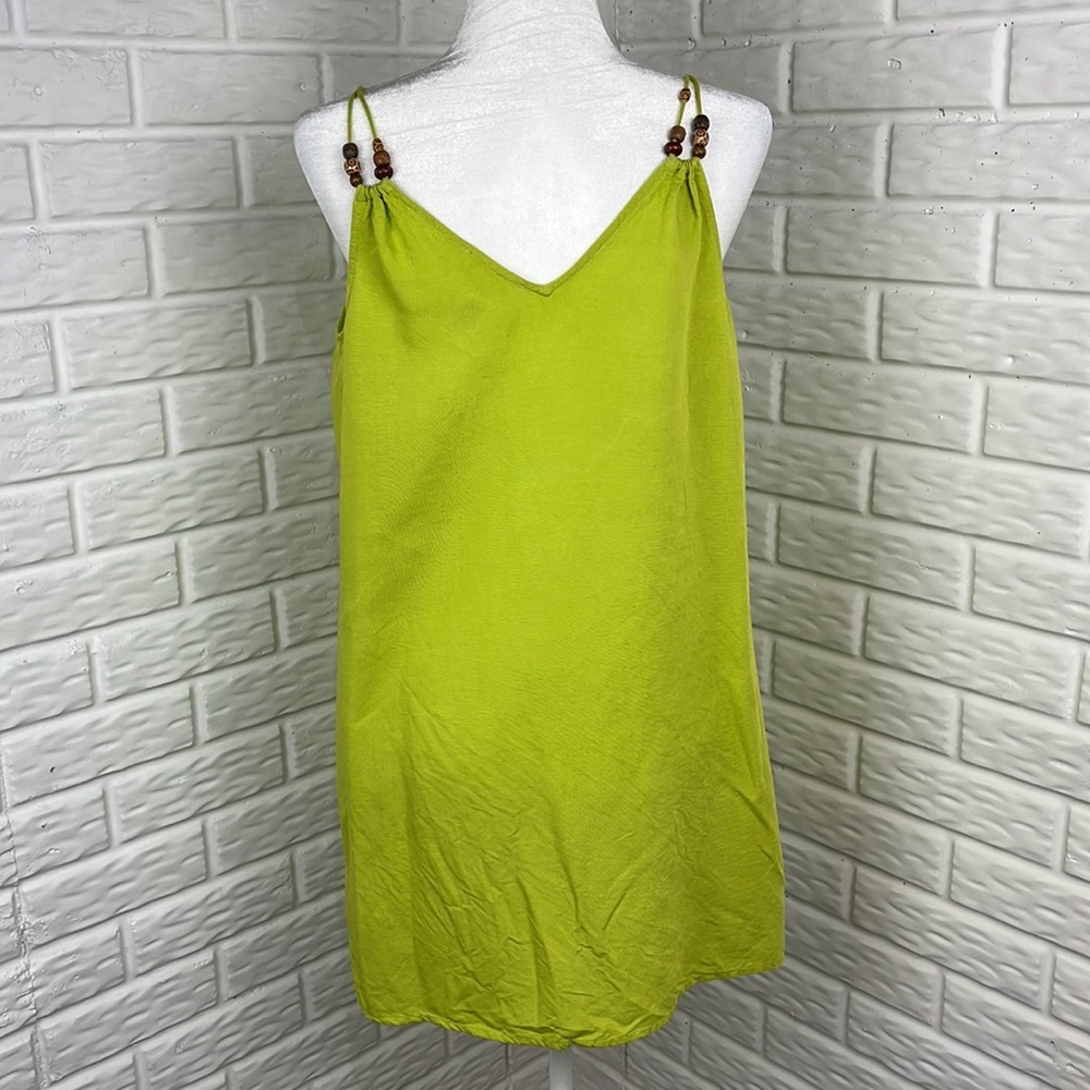 FOR THE REPUBLIC LINEN RAYON TANK TOP TUNIC WITH BEADS LIME GREEN SIZE MEDIUM - Picture 6 of 11